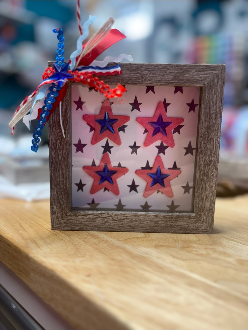 Patriotic Star Shadow Box Accent - Red & Blue